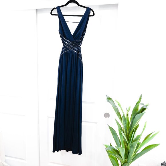 BCBGMaxAzria Size XS Strappy Sequin Open Back Formal Evening Dress - Picture 1 of 11